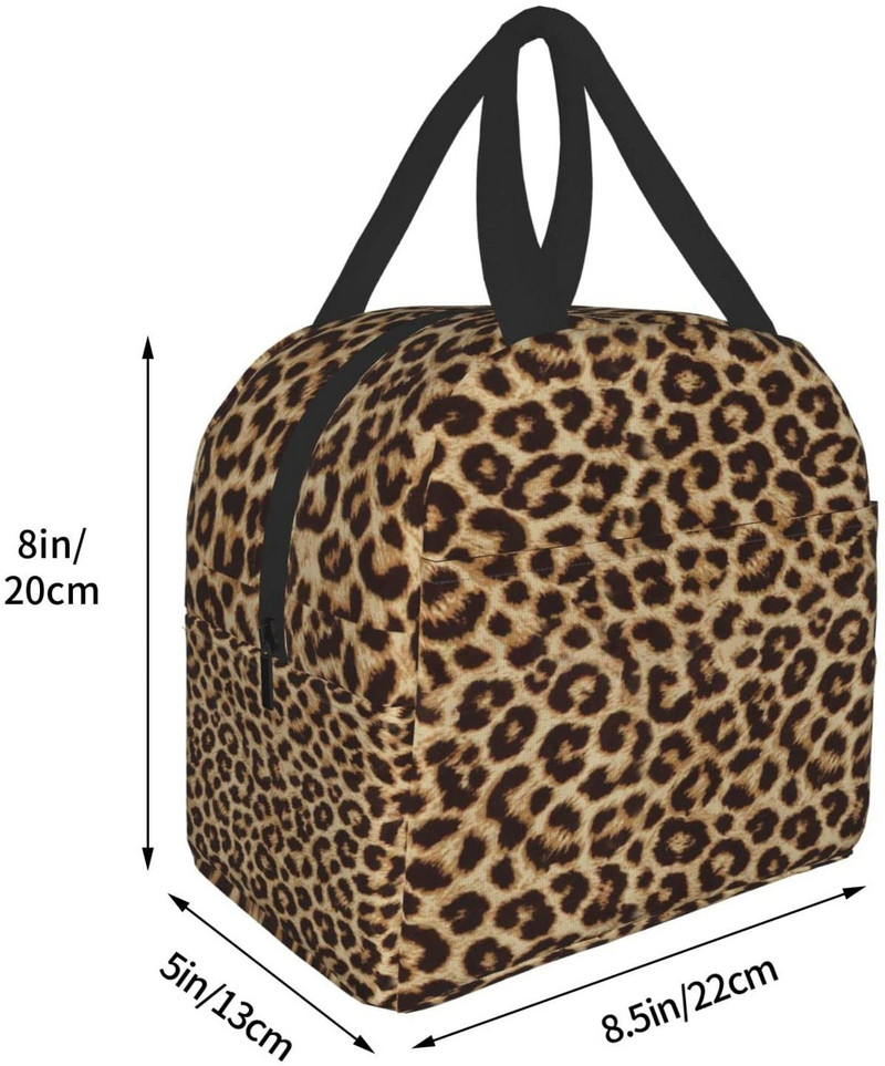 Leopard Print Ebédtáska Szigetelt újrafelhasználható Ebéddoboz Thermal Tote Bag konténer Hűtőtáska Női Férfi Utazás Piknik Beach