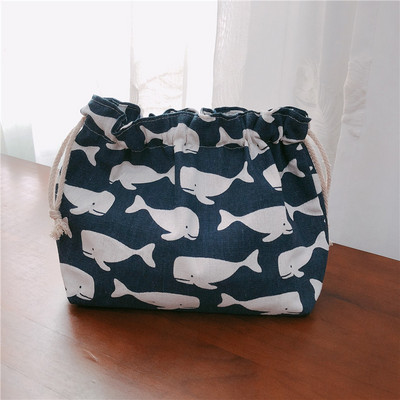 Χειροποίητες βαμβακερές τσάντες αποθήκευσης Μικρή τσάντα με κορδόνι διπλής στρώσης Τσάντα φαγητού για πικ-νικ Τσάντα μεσημεριανού γεύματος Νέα