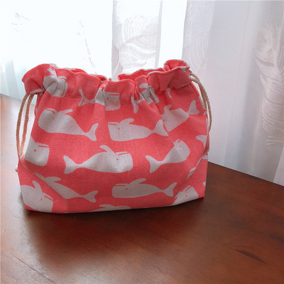 Χειροποίητες βαμβακερές τσάντες αποθήκευσης Μικρή τσάντα με κορδόνι διπλής στρώσης Τσάντα φαγητού για πικ-νικ Τσάντα μεσημεριανού γεύματος Νέα