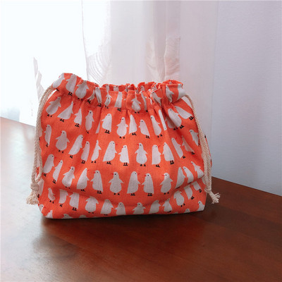 Χειροποίητες βαμβακερές τσάντες αποθήκευσης Μικρή τσάντα με κορδόνι διπλής στρώσης Τσάντα φαγητού για πικ-νικ Τσάντα μεσημεριανού γεύματος Νέα