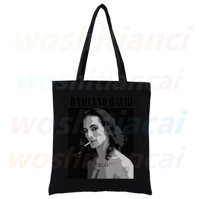 Maneskin Ženska shopping torba Platnene torbe na rame Shopping Hip Hop Gothic Punk Rock Grafičke crne ručne torbe Ekološke