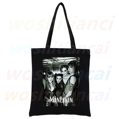 Maneskin Ženska shopping torba Platnene torbe na rame Shopping Hip Hop Gothic Punk Rock Grafičke crne ručne torbe Ekološke
