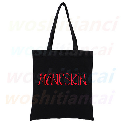 Maneskin Ženska shopping torba Platnene torbe na rame Shopping Hip Hop Gothic Punk Rock Grafičke crne ručne torbe Ekološke