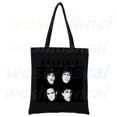 Maneskin Ženska shopping torba Platnene torbe na rame Shopping Hip Hop Gothic Punk Rock Grafičke crne ručne torbe Ekološke