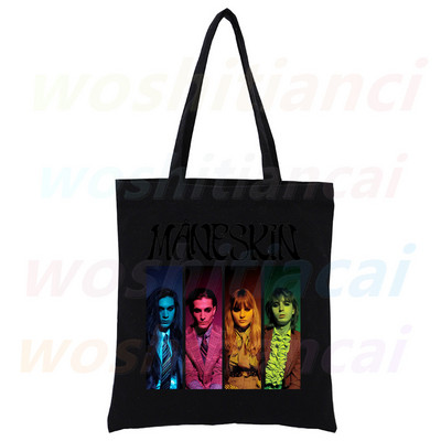 Maneskin Ženska shopping torba Platnene torbe na rame Shopping Hip Hop Gothic Punk Rock Grafičke crne ručne torbe Ekološke