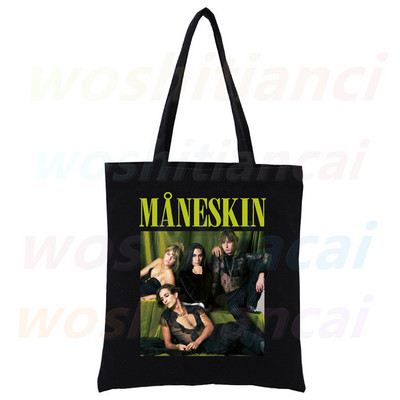 Maneskin Ženska shopping torba Platnene torbe na rame Shopping Hip Hop Gothic Punk Rock Grafičke crne ručne torbe Ekološke