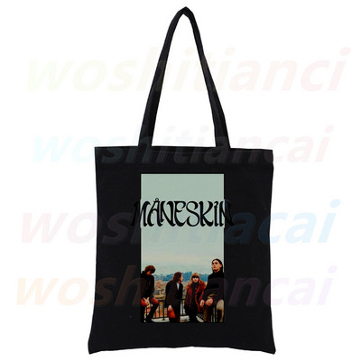 Maneskin Ženska shopping torba Platnene torbe na rame Shopping Hip Hop Gothic Punk Rock Grafičke crne ručne torbe Ekološke