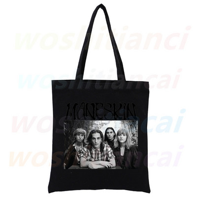 Maneskin Ženska shopping torba Platnene torbe na rame Shopping Hip Hop Gothic Punk Rock Grafičke crne ručne torbe Ekološke