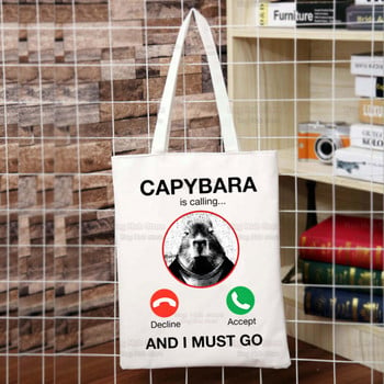 Capybara Cartoon χαριτωμένη τσάντα για ψώνια Capybaras Bolsas De Tela Shoulder Capibara Τσάντα από γιούτα Βαμβακερή τσάντα από γιούτα Sacola Reciclaje