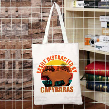 Capybara Cartoon χαριτωμένη τσάντα για ψώνια Capybaras Bolsas De Tela Shoulder Capibara Τσάντα από γιούτα Βαμβακερή τσάντα από γιούτα Sacola Reciclaje