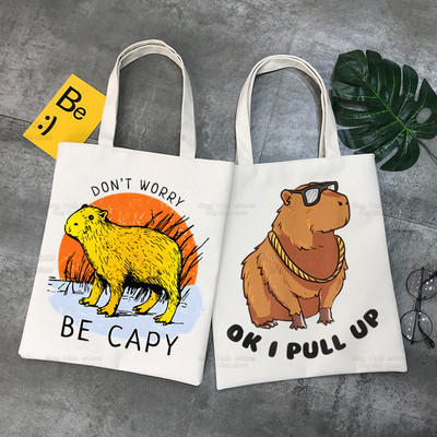 Capybara karikatūra Jauki dzīvnieku iepirkumu soma Capybaras Bolsas De Tela plecu Kapibaras džutas soma Kokvilnas soma Džutas Sacola Reciclaje