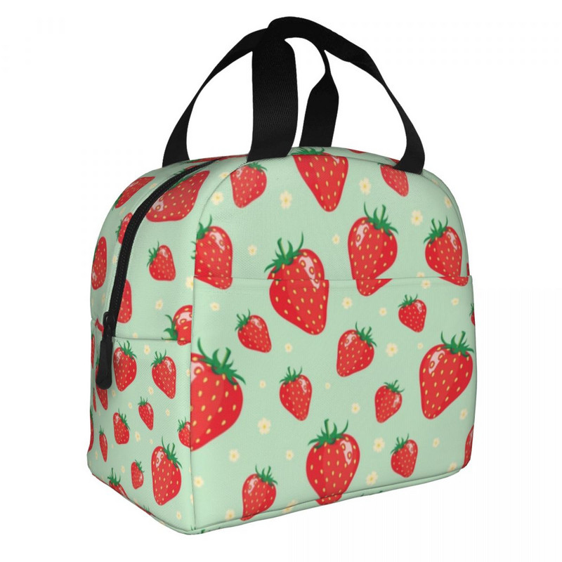 Individualus vasaros braškių priešpiečių krepšys Moteriškas termo aušintuvas, izoliuota priešpiečių dėžutė suaugusiems biuro terminių maišelių priešpiečių maišelis