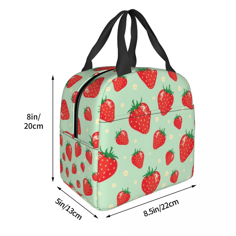 Individualus vasaros braškių priešpiečių krepšys Moteriškas termo aušintuvas, izoliuota priešpiečių dėžutė suaugusiems biuro terminių maišelių priešpiečių maišelis