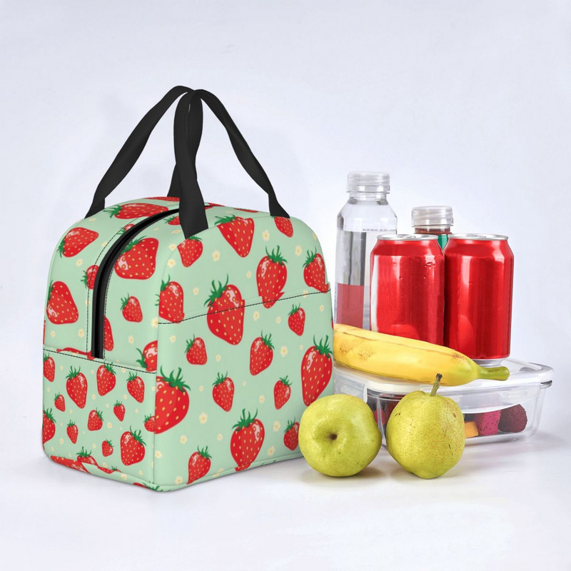 Individualus vasaros braškių priešpiečių krepšys Moteriškas termo aušintuvas, izoliuota priešpiečių dėžutė suaugusiems biuro terminių maišelių priešpiečių maišelis