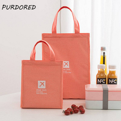 PURDORED 1 Pc μονόχρωμη τσάντα μεσημεριανού γεύματος για γυναίκες Θερμική τσάντα για πικνίκ Lunch Box Insulation Bento Pouch Student Travel Food Organizer