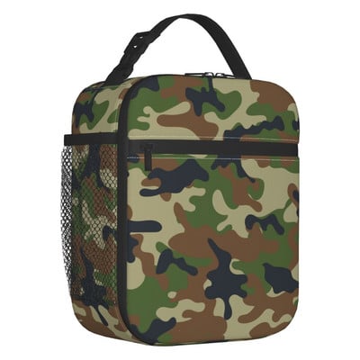 Geantă de prânz izolată Camo pentru femei, impermeabilă, militară, de camuflaj, Geanta termică pentru prânz, pe plajă, camping, călătorie