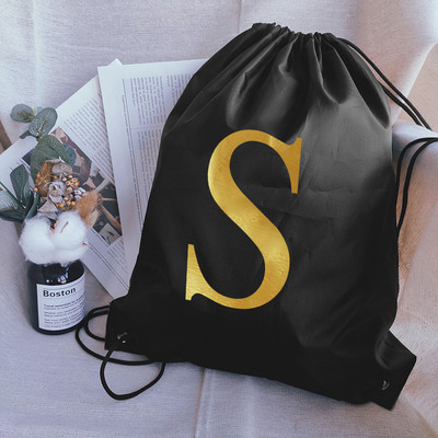 Pārnēsājama sporta soma Zelta burtu apdruka Bieza mugursoma Vingrošanas zāle Savelkamās Apavi Peldēšanas Nometnes Soma Apģērbi Ūdensnecaurlaidīgas mugursomas