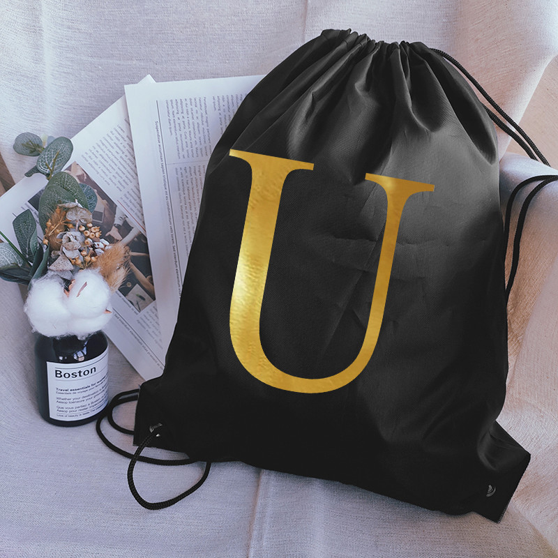 Pārnēsājama sporta soma Zelta burtu apdruka Bieza mugursoma Vingrošanas zāle Savelkamās Apavi Peldēšanas Nometnes Soma Apģērbi Ūdensnecaurlaidīgas mugursomas