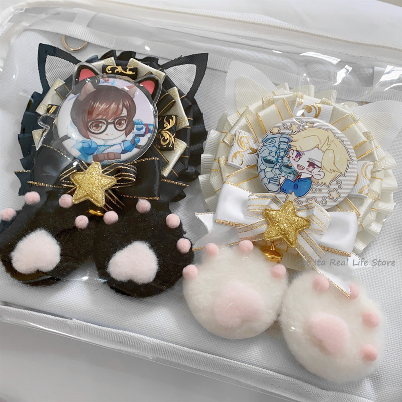 Kawaii Cat Držač za anime bedž Ita Bag Dodaci Ručno izrađena vrpca Mačka mašna Dekoracija za 55-58 mm Anime igle značke H301