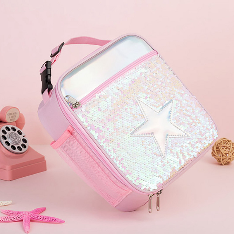 Geantă de prânz de mare capacitate cu cusături laser Geantă din plasă laterală Curea reglabilă Saci de depozitare pentru picnic pentru copii/adulti