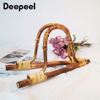 2Pcs Deepeel Vintage D&O тип Ратаново дърво Бамбукова дръжка Направи си сам Дръжки за чанти за занаяти Полукръгла ръчна чанта Тъкани аксесоари за чанти