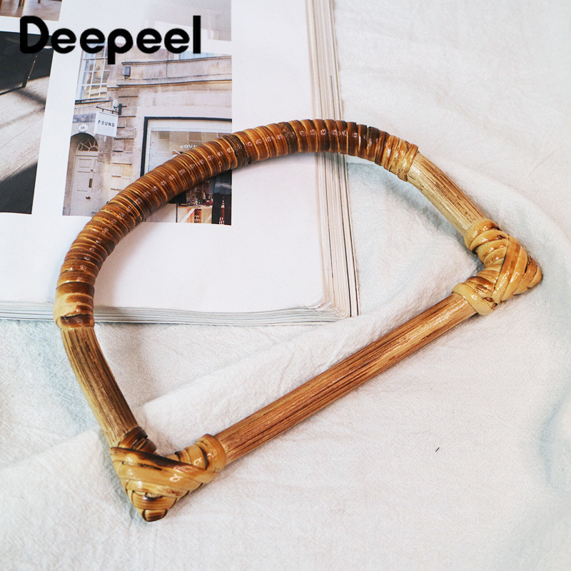 2Gb Deepeel Vintage D&O veida rotangpalmas koka bambusa rokturis DIY rokdarbu somas rokturi Pusapaļa rokassomiņa Austi somas piederumi