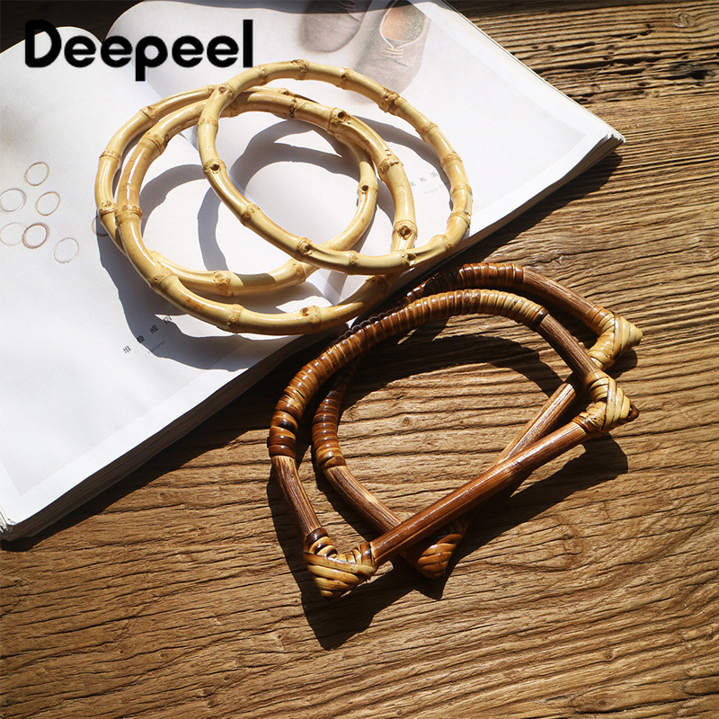 2Gb Deepeel Vintage D&O veida rotangpalmas koka bambusa rokturis DIY rokdarbu somas rokturi Pusapaļa rokassomiņa Austi somas piederumi
