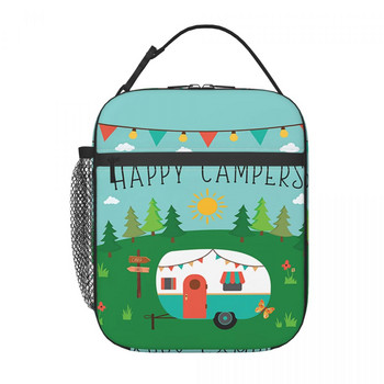 Adventure Camper Happy Camp Insulated Lunch Bag Women Portable Cartoon RV Van Life Cooler Thermal Bento Box Παιδιά Σχολείου