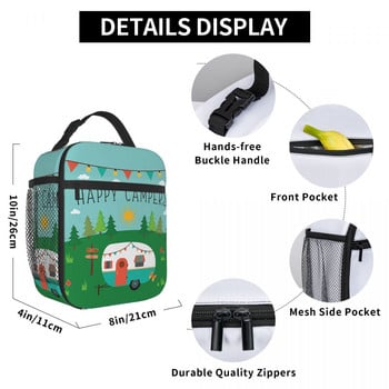 Adventure Camper Happy Camp Insulated Lunch Bag Women Portable Cartoon RV Van Life Cooler Thermal Bento Box Παιδιά Σχολείου