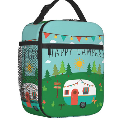 Adventure Camper Happy Camp Hőszigetelt Ebédtáska Női Hordozható Rajzfilm RV Van Life Cooler Thermal Bento Box Kids Iskolás Gyerekek