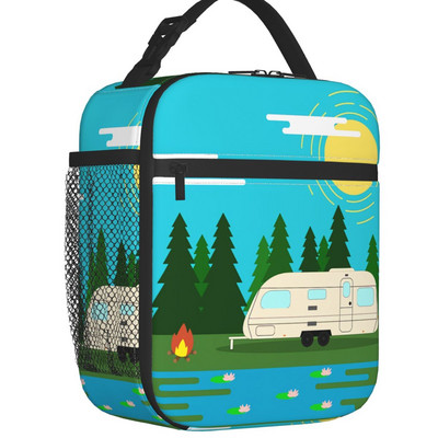 Adventure Camper Happy Camp Hőszigetelt Ebédtáska Női Hordozható Rajzfilm RV Van Life Cooler Thermal Bento Box Kids Iskolás Gyerekek