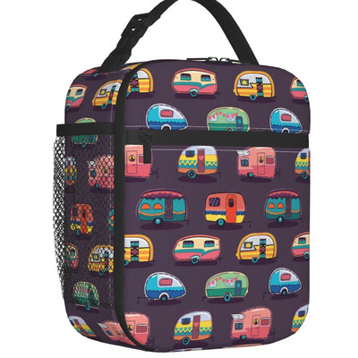 Adventure Camper Happy Camp Hőszigetelt Ebédtáska Női Hordozható Rajzfilm RV Van Life Cooler Thermal Bento Box Kids Iskolás Gyerekek