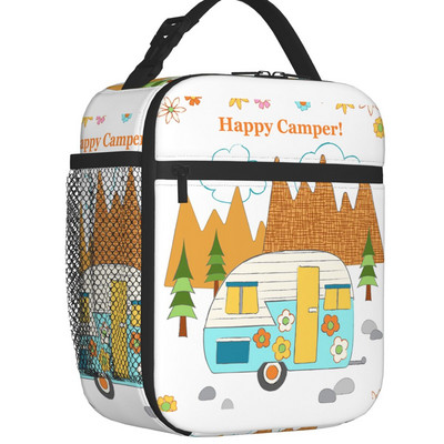 Adventure Camper Happy Camp Hőszigetelt Ebédtáska Női Hordozható Rajzfilm RV Van Life Cooler Thermal Bento Box Kids Iskolás Gyerekek