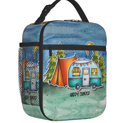 Adventure Camper Happy Camp Hőszigetelt Ebédtáska Női Hordozható Rajzfilm RV Van Life Cooler Thermal Bento Box Kids Iskolás Gyerekek