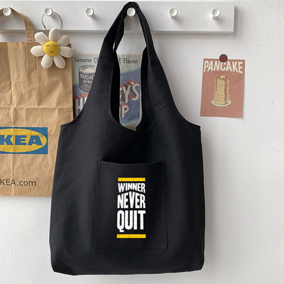 Ženska torba Ležerna velika torba Torba na rame Torba za putnike Torba za kupovinu Ručna torbica Osobnost Ispis uzorka ulične fraze Studentska crna
