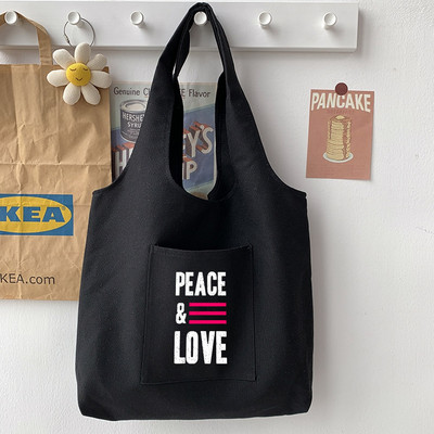 Ženska torba Ležerna velika torba Torba na rame Torba za putnike Torba za kupovinu Ručna torbica Osobnost Ispis uzorka ulične fraze Studentska crna