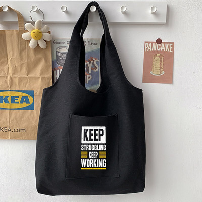 Ženska torba Ležerna velika torba Torba na rame Torba za putnike Torba za kupovinu Ručna torbica Osobnost Ispis uzorka ulične fraze Studentska crna