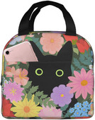 Drăguță pisică colorată cu imprimeu de flori saci de prânz pentru femei băiat fată cutie de prânz izolată reutilizabilă, potrivită pentru muncă, picnic, birou, plajă