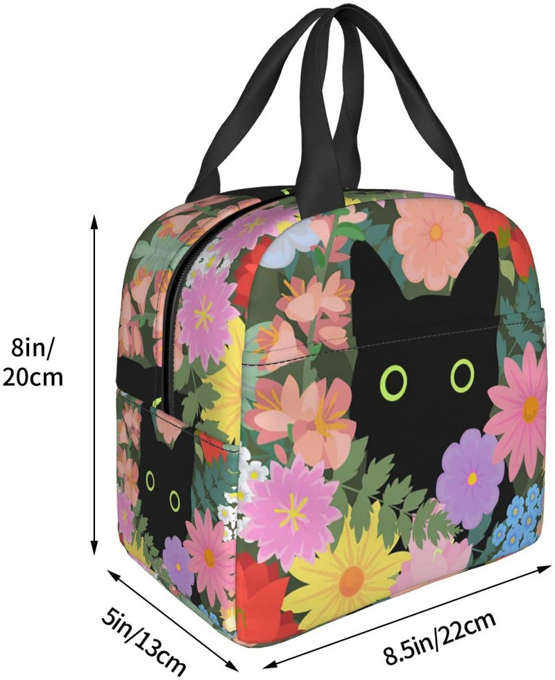 Drăguță pisică colorată cu imprimeu de flori saci de prânz pentru femei băiat fată cutie de prânz izolată reutilizabilă, potrivită pentru muncă, picnic, birou, plajă