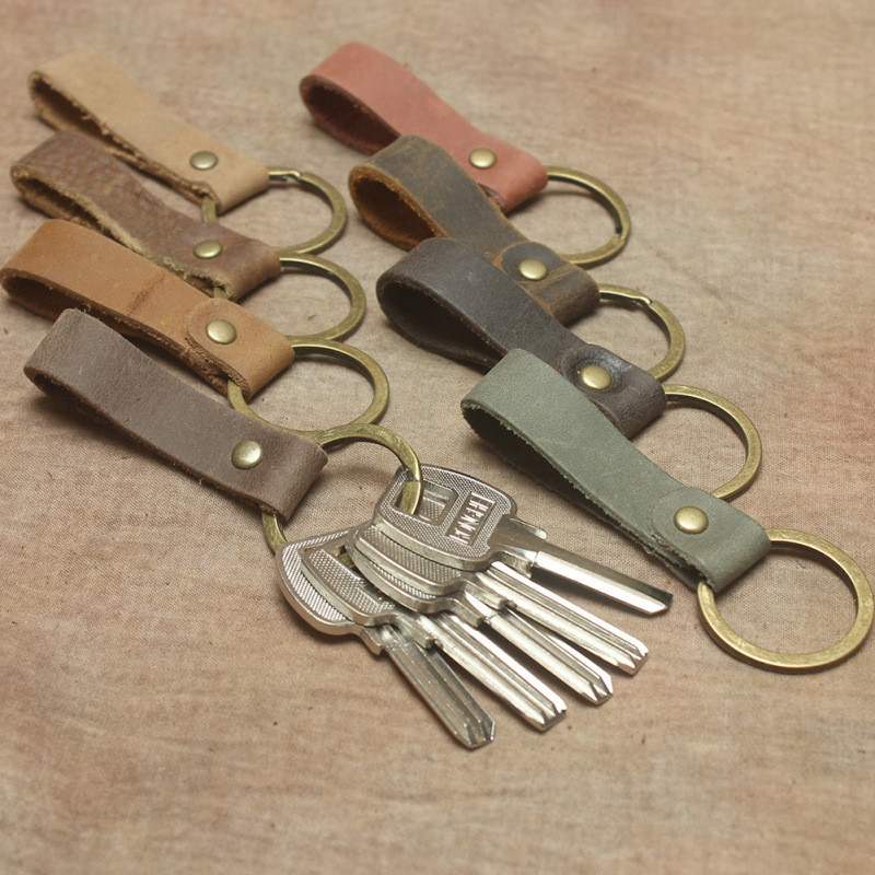 2 buc/lot, lucrat manual retro, suport de chei din piele autentică, breloc simplu pentru menajeră, portofel, bărbați, femei, arte și meserii