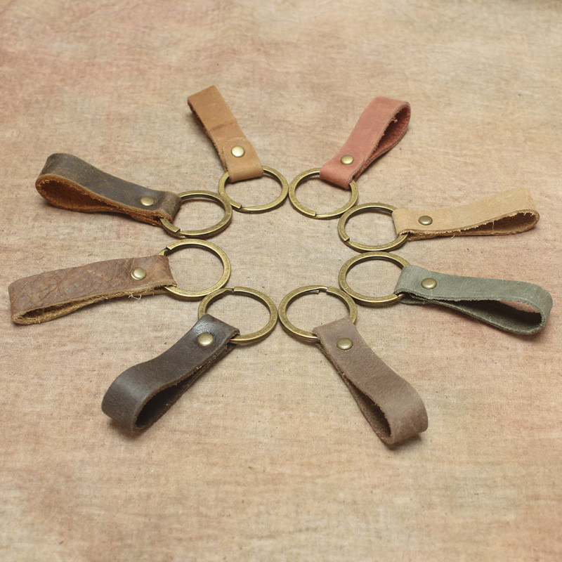 2 buc/lot, lucrat manual retro, suport de chei din piele autentică, breloc simplu pentru menajeră, portofel, bărbați, femei, arte și meserii