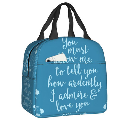 Lepnums un aizspriedumi Pāva spalvu pārnēsājama pusdienu kaste sievietēm ūdensizturīgs Džeinas Ostinas termiskais dzesētājs Pārtikas izolēta pusdienu soma