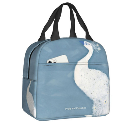 Lepnums un aizspriedumi Pāva spalvu pārnēsājama pusdienu kaste sievietēm ūdensizturīgs Džeinas Ostinas termiskais dzesētājs Pārtikas izolēta pusdienu soma