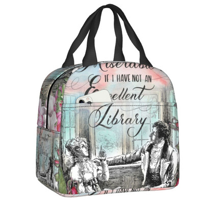 Lepnums un aizspriedumi Pāva spalvu pārnēsājama pusdienu kaste sievietēm ūdensizturīgs Džeinas Ostinas termiskais dzesētājs Pārtikas izolēta pusdienu soma