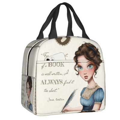 Lepnums un aizspriedumi Pāva spalvu pārnēsājama pusdienu kaste sievietēm ūdensizturīgs Džeinas Ostinas termiskais dzesētājs Pārtikas izolēta pusdienu soma