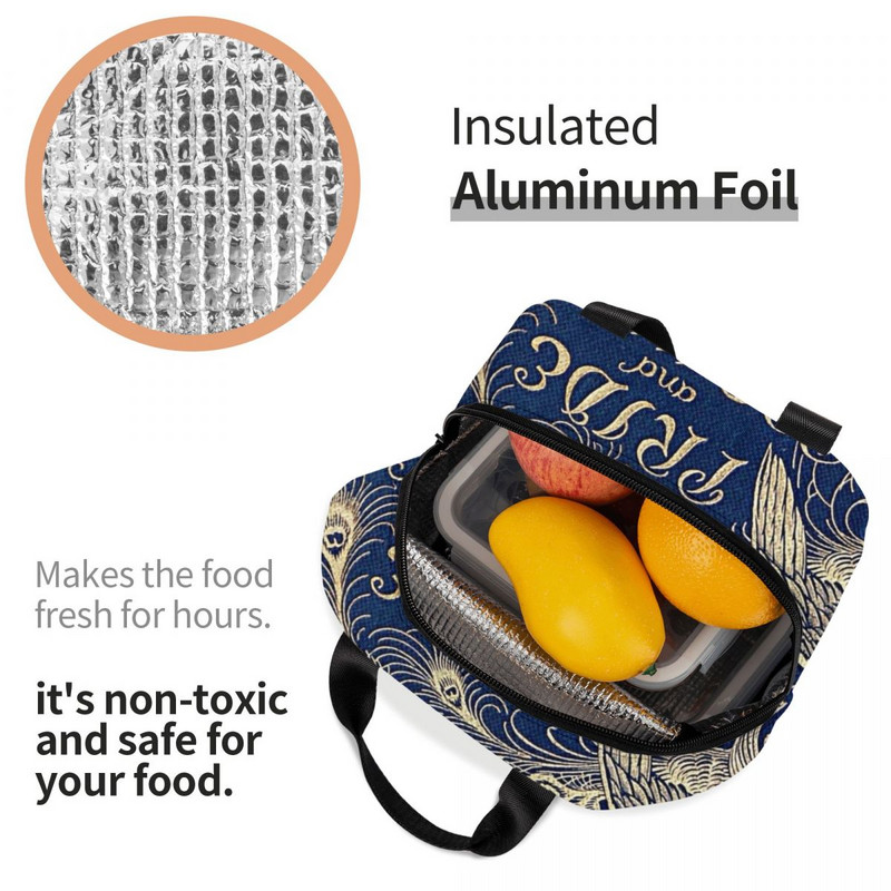 Lepnums un aizspriedumi Pāva spalvu pārnēsājama pusdienu kaste sievietēm ūdensizturīgs Džeinas Ostinas termiskais dzesētājs Pārtikas izolēta pusdienu soma