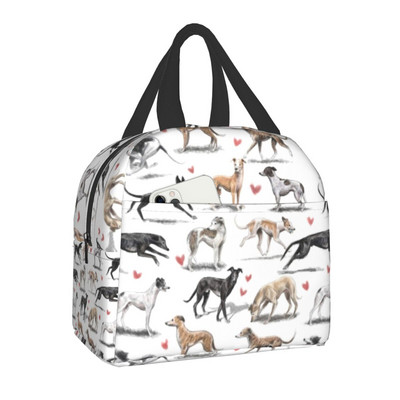 Χαριτωμένο Greyhound Sighthound Dog Insolated τσάντα μεσημεριανού γεύματος για γυναίκες στεγανό Whippet Puppy Cooler Thermal Bento Box Κάμπινγκ Ταξίδι