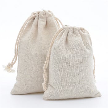 Нови ленени чанти с шнур за многократна употреба Тъкани за съхранение на разни предмети Плодове Зеленчуци Кухненски продукти Чанта за подарък с шнур Джобове