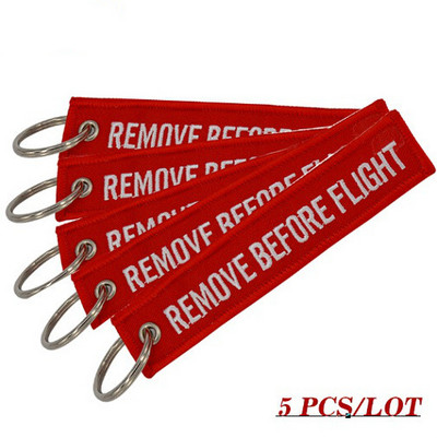 Pirms lidojuma noņemt Chaveiro atslēgu piekariņu automašīnām Sarkans atslēgu piekariņi OEM atslēgu piekariņi Rotaslietas Aviācijas etiķetes Izšūšanas atslēgu piekariņi 5 gab.