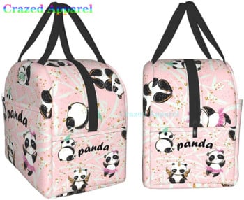 Pink Cute Panda Thermal Bento Кутия за обяд Kawaii Чанти за обяд Малки контейнери за закуски Чанта Кутии за обяд Изолиран пакет за лед